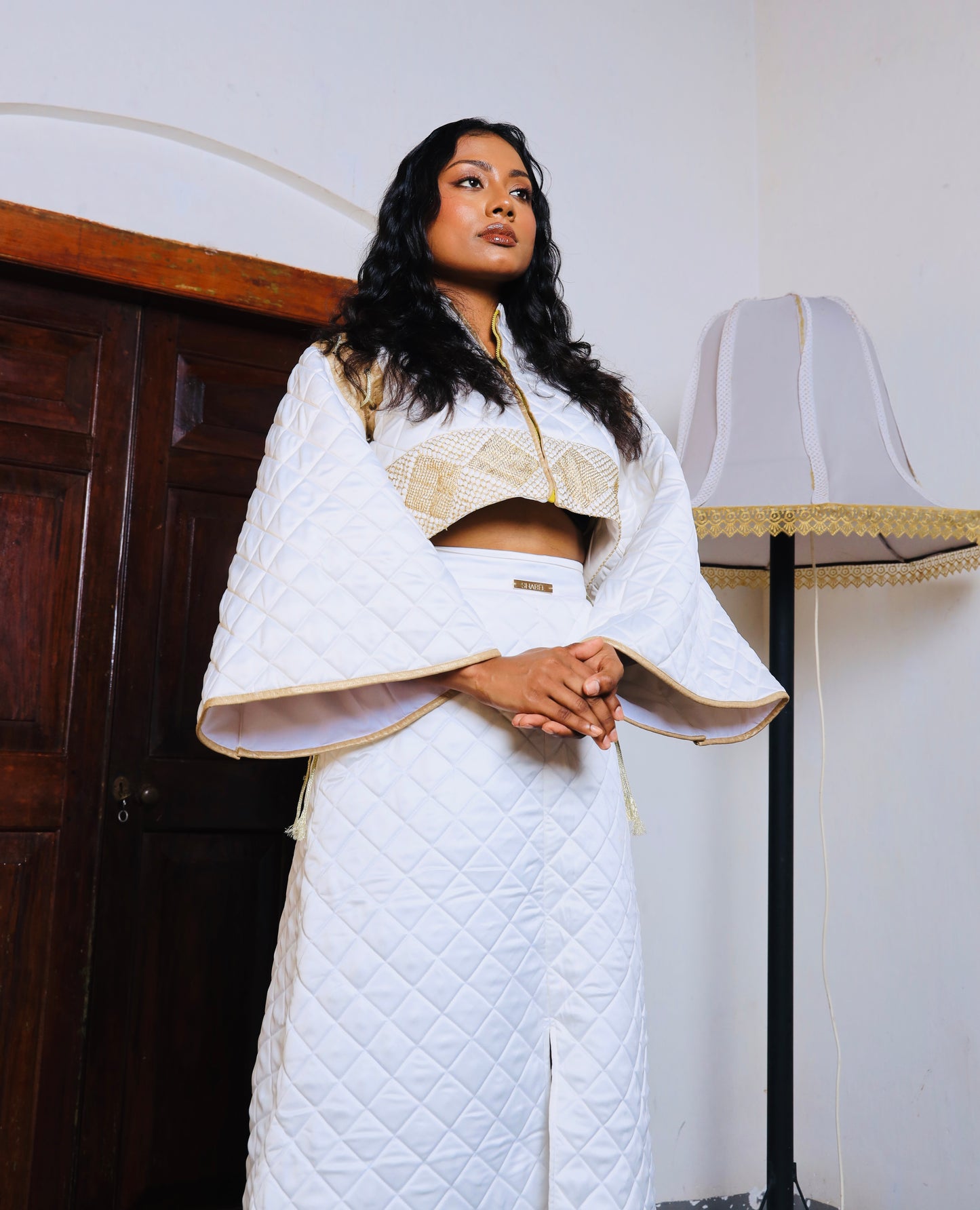 White Quilted Midi Skirt