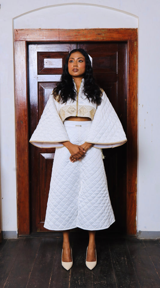 White Quilted Midi Skirt